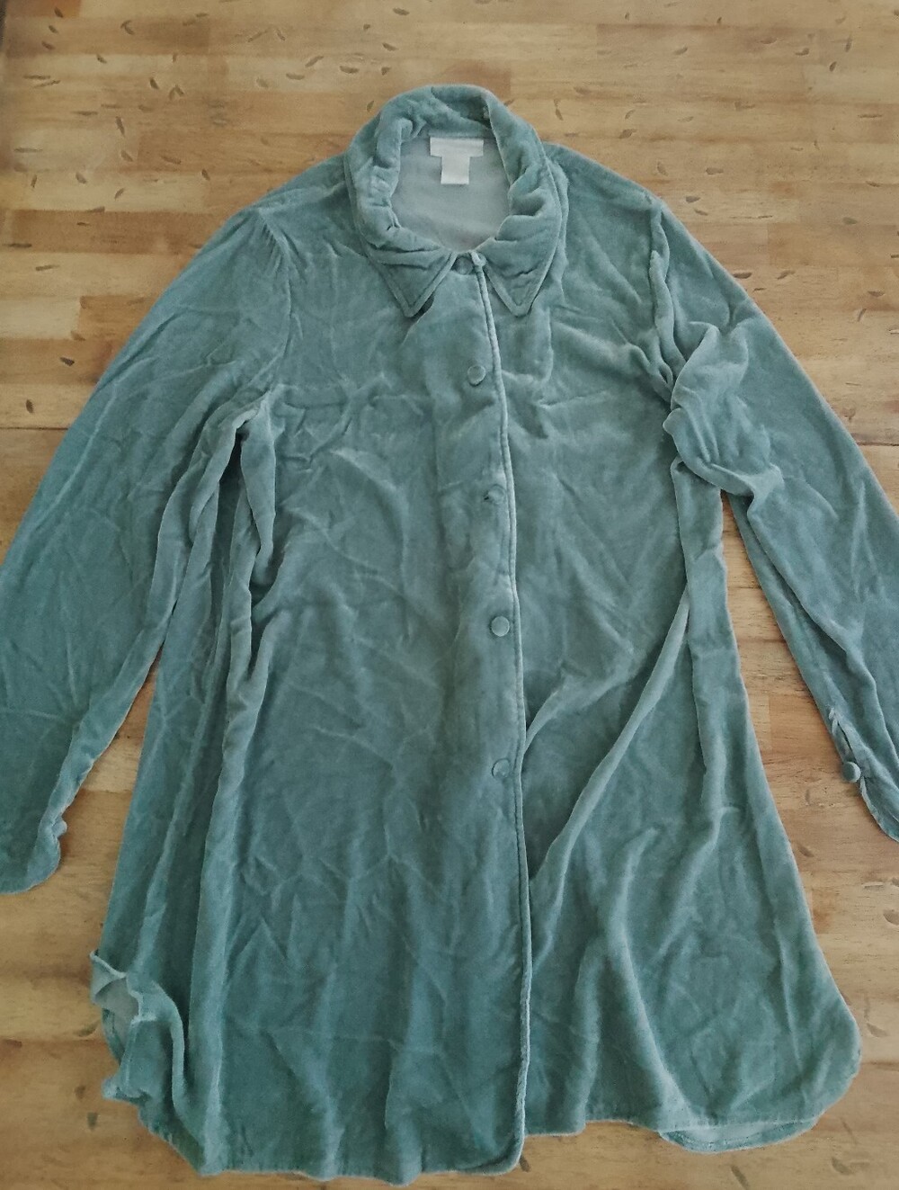 Soft Surroundings Sage Silk Blend Green Velvet Button-Front Pajama Tall/Med